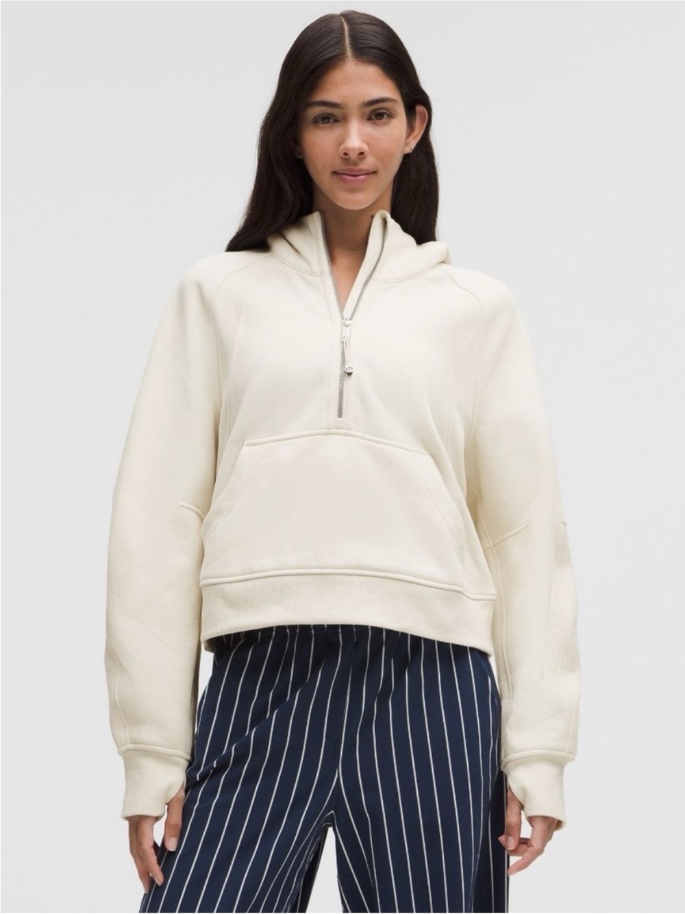 Lululemon Scuba Oversized 1/2 Zip Hoodie Bone Cream M/L Medium Large